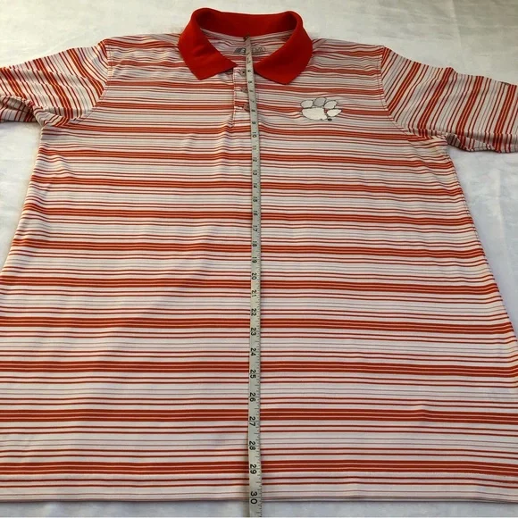 Russell Athletic Clemson Tigers Polo Men’s Size Large Orange & White Striped - Picture 6 of 9